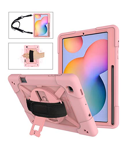 Neecio Hülle Samsung Galaxy Tab S6 Lite 10.4-Zoll P610/P615, Stoßfeste Panzerhülle mit Stifthalter, Drehbar Stände, Handschlaufe, Schultergurt und Schutzhülle für Samsung Tab S6 Lite 2020 (Rose Gold) von Neecio