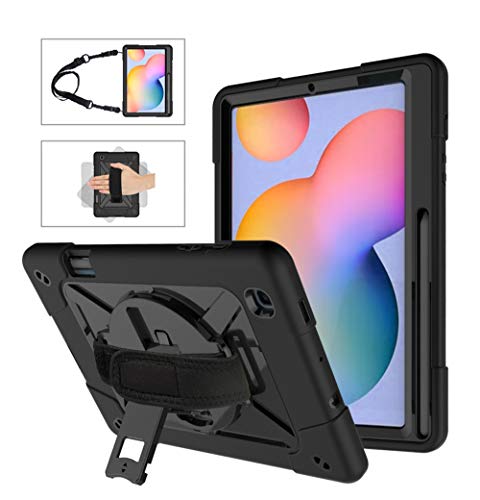 Neecio Hülle Samsung Galaxy Tab S6 Lite 10.4-Zoll P610/P615, Stoßfeste Panzerhülle mit Stifthalter, Drehbar Stände, Handschlaufe, Schultergurt und Schutzhülle für Samsung Tab S6 Lite 2020 (Black) von Neecio