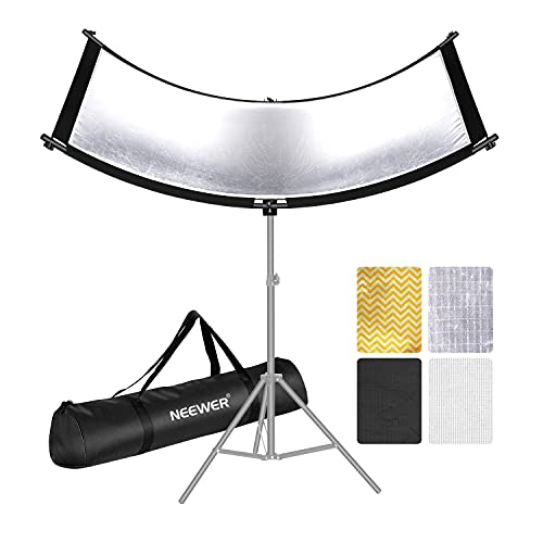 Neewer Clamshell Lichtreflektor Diffusor mit Tragetasche Gebogener Reflektor für Fotografie 66 × 24 155x61cm Fotostudio Farben Schwarz Weiß Gold Silber (Ständer nicht im Lieferumfang enthalten) von Neewer