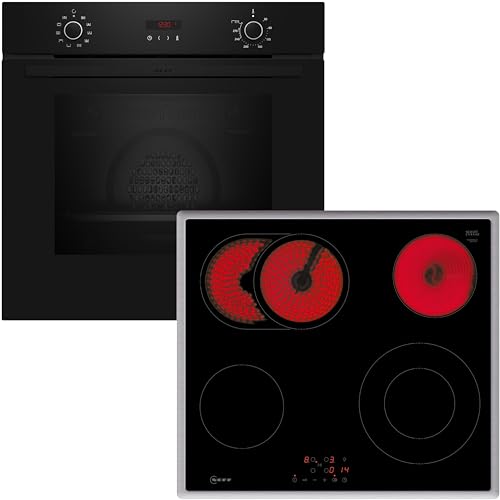 NEFF BX46PB Einbau-Herd-Set N30, Integrierbare Herd-Kochfeld-Kombination 60 cm breit, CircoTherm, Pyrolyse, LED-Display, Touch Control, Bräterzone Schwarz von Neff