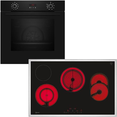 NEFF BX48PB Einbau-Herd-Set N30, Integrierbare Herd-Kochfeld-Kombination 60 cm breit, CircoTherm, Pyrolyse, LED-Display, Touch Control, Powerstufe, Bräterzone Schwarz von Neff