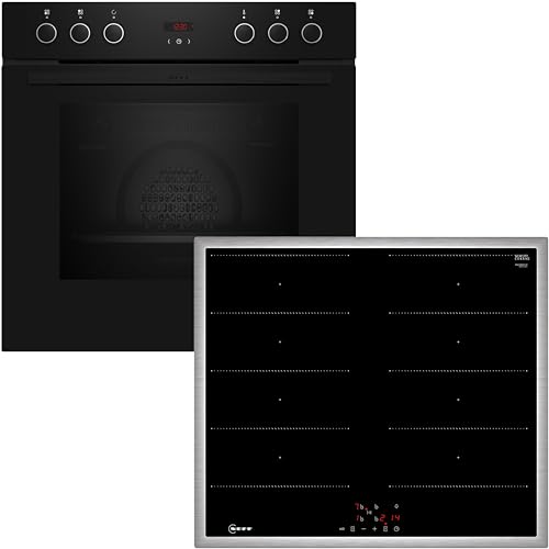 NEFF EDX4IB Einbau-Herd-Set N30, Integrierbare Herd-Kochfeld-Kombination 60 cm breit, CircoTherm, Easy Clean, LED-Display, Flex Induction, Powerstufe, Schwarz von Neff