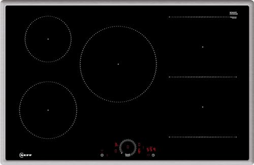 NEFF T58SHW1L0 Induktionskochfeld N70, autarkes Glaskeramik-Kochfeld 80 cm breit, Twist Touch, Combi Induction, Home Connect, Smart Hood Automatic, aufliegend, Schwarz von Neff