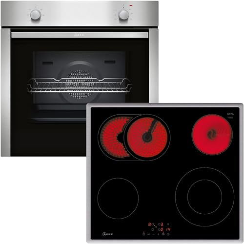 NEFF BX16, Backofen-Set bestehend aus B1DCA0AN0, N 30, Einbaubackofen mit CircoTherm, 60 x 60 cm, Edelstahl und T16SBN1L0, N50, autarkes Elektrokochfeld, 60 cm, Schwarz, mit Rahmen aufliegend von Neff