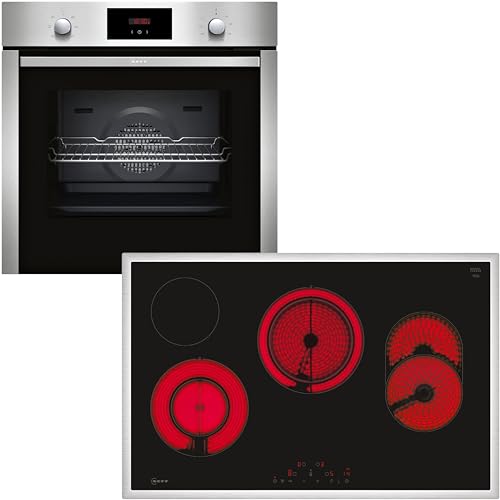 Neff Set BX38 bestehend aus B1CCC0AN0 Einbaubackofen mit CircoTherm, 60 x 60 cm, Edelstahl, N 30 und T18SDH9L0 autarkes Elektrokochfeld, 80 cm, Schwarz, mit Rahmen aufliegend, N 70 von Neff