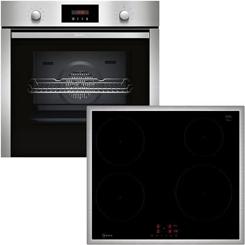 Neff Set BX46PI bestehend aus B2CCG6AN0 Einbaubackofen mit CircoTherm, 60 x 60 cm, Edelstahl, N 30 und T46SBE1L0 autarkes Induktionskochfeld, 60 cm, Schwarz, mit Rahmen aufliegend, N 50 von Neff