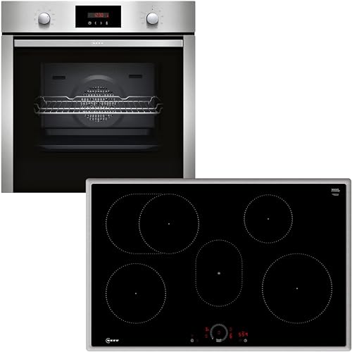 Neff Set BX48PI bestehend aus B2CCG6AN0 Einbaubackofen mit CircoTherm, 60 x 60 cm, Edelstahl, N30 und T58SHF1L0 Autarkes Induktionskochfeld, 80 cm, schwarz, mit Rahmen aufliegend, N 70 von Neff