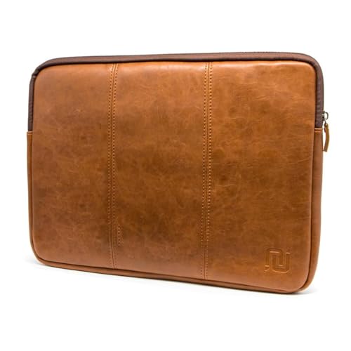 NEGOTIA Vintage Abbey Laptop Hülle 14 Zoll, Handgemachte Tasche für Laptops, Premium Mac Book Pro 14 Zoll Hülle, Zusätzliches Fach für Zubehör, Braun von Negotia