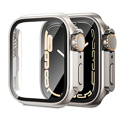 [2Stück] Neitra für Apple Watch Schutzhülle Serie 7 2021 & 8 2022 & 9 2023 41mm Zubehör, iWatch Hart PC Gehäuse Eingebaute Displayschutzfolie aus gehärtetem Glas Stoßfänger Front Abdeckung von Neitra