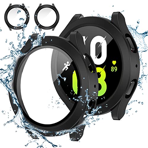 [2Stück] Neitra wasserdichte Hülle für Galaxy Watch 5 2022 & 4 2021 44mm Schutzhülle mit Glass Displayschutzfolie, Hart PC Voller Körper Kratzfest Gehäuse Cover für Samsung Watch5 Watch4 von Neitra