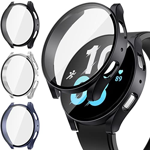 [3 Stück] Neitra Hülle für Samsung Galaxy Watch 5 2022 & 4 2021 40mm Schutzhülle mit Glass Displayschutzfolie, Hart PC Voller Körper Kratzfest Gehäuse Cover für Galaxy Watch5 Watch4 von Neitra