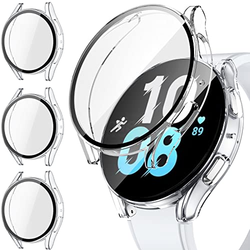 [3 Stück] Neitra Hülle für Samsung Galaxy Watch 5 2022 & 4 2021 44mm Schutzhülle mit Glass Displayschutzfolie, Hart PC Voller Körper Kratzfest Gehäuse Cover für Galaxy Watch5 Watch4 von Neitra