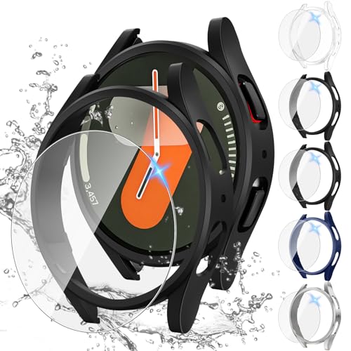 [5+5 Pack] Neitra Hülle für Samsung Galaxy Watch 7 44mm mit Displayschutzfolie, 5 Anti-Fog Kratzfest Schutzfolie und 5 Hart PC Bumper Hülle Stoßfänge Gehäuse für Galaxy Watch7 2024 44mm Zubehör von Neitra