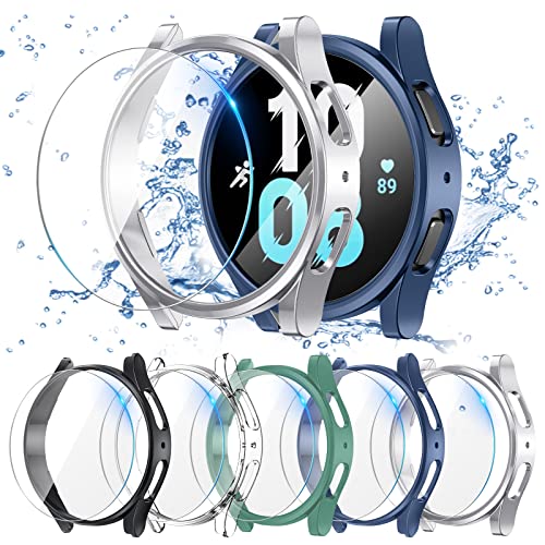 [5+5Stück] Neitra Samsung Galaxy Watch 5 2022 & Watch4 2021 Schutzhülle + Displayschutzfolie 40mm Hülle, 5 Kratzfest Schutzfolie und 5 Hart PC Bumper Case Ultradünne Stoßfänge Gehäuse Cover von Neitra