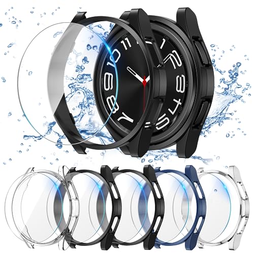 [5+5Stück] Neitra Samsung Galaxy Watch 6 Classic 2023 47mm Schutzhülle + Displayschutzfolie, 5 Kratzfest Schutzfolie und 5 Hart PC Bumper Hülle Ultradünne Stoßfänge Gehäuse Case Cover von Neitra