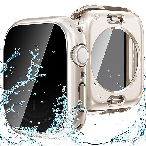 Neitra (2 in 1) wasserdichte Hülle für Apple Watch 41mm Serie 7 & 8 & 9, 360°Rundum PC Schutzhülle Privatsphäre Hartglas Displayschutzfolie + Rückseitenschutz Bumper Cover Vollschutz Case von Neitra