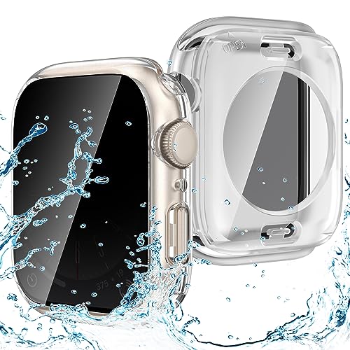 Neitra (2 in 1) wasserdichte Hülle für Apple Watch 41mm Serie 7 & 8 & 9, 360°Rundum PC Schutzhülle Privatsphäre Hartglas Displayschutzfolie + Rückseitenschutz Bumper Cover Vollschutz Case von Neitra