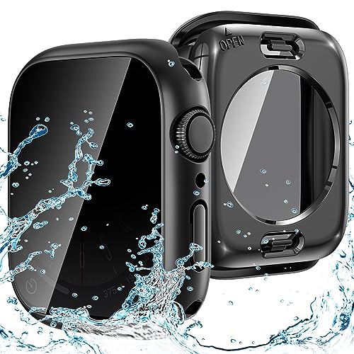 Neitra (2 in 1) wasserdichte Hülle für Apple Watch 45mm Serie 7 & 8 & 9, 360°Rundum PC Schutzhülle Privatsphäre Hartglas Displayschutzfolie + Rückseitenschutz Bumper Cover Vollschutz Case von Neitra