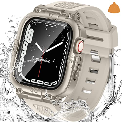 Neitra (3 in 1 360° Wasserdichtes Schutzhülle für Apple Watch Series 6 5 4 SE 2023 hülle mit iWatch Armband 44mm, Sport Watch Ersatzarmbänder Robuste Stoßstange Gehäuse von Neitra