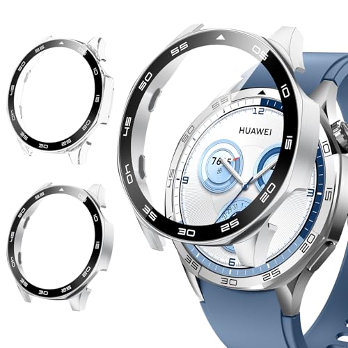 Neitra 2 Stück Hülle für Huawei Watch GT 5 46mm, Hart PC Bumper Case mit HD Gehärtetes Glas Displayschutz Folie, Vollständige Abdeckung Kratzfest Ultradünn Schutzhülle für Huawei Watch GT 5 46mm von Neitra