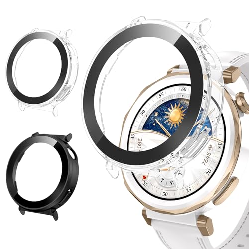 Neitra 2 Stück Hülle für Huawei Watch GT 5 Pro 42mm, Hart PC Bumper Case mit HD Gehärtetes Glas Displayschutz Folie, Vollständige Abdeckung Kratzfest Ultradünn Schutzhülle für Huawei Watch GT 5 Pro von Neitra