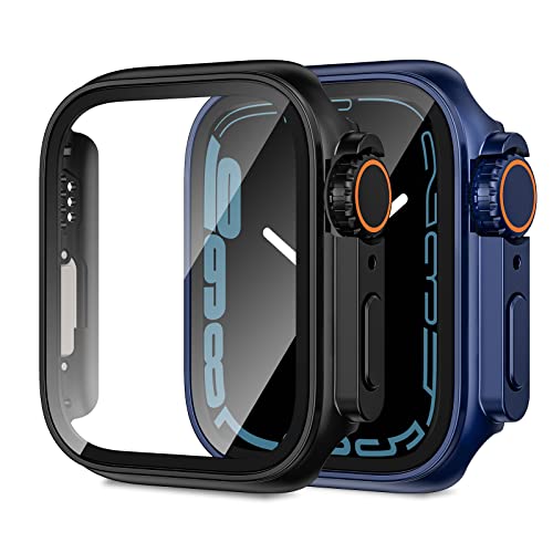 Neitra [2Stück] Apple Watch Schutzhülle Serie 7 2021 & 8 2022 & 9 2023 41mm Zubehör, iWatch Hart PC Gehäuse Eingebaute Displayschutzfolie aus gehärtetem Glas Stoßfänger Front Abdeckung von Neitra