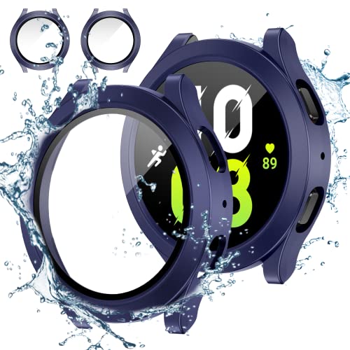 Neitra [2Stück] Wasserdichte Hülle für Galaxy Watch 5 2022 & 4 2021 44mm Schutzhülle mit Glass Displayschutzfolie, Hart PC Voller Körper Kratzfest Gehäuse Cover für Samsung Watch5 Watch4 von Neitra