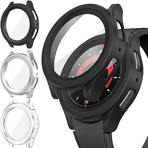 Neitra [3 Stück] Hülle für Samsung Galaxy Watch 5 Pro Schutzhülle mit Glass Displayschutzfolie, Hart PC Voller Körper Kratzfest Gehäuse Cover für Galaxy Watch 5Pro von Neitra