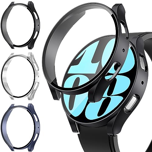 Neitra [3 Stück] Schutzhülle für Samsung Galaxy Watch 6 2023 44mm mit Glass Displayschutzfolie, Harte PC Hoch Empfindlichkeit Voller Körper Kratzfest Gehäuse Cover für Galaxy Watch6 von Neitra