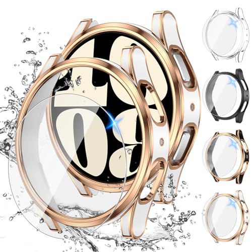 Neitra [4+4Stück] Gehäuse für Samsung Galaxy Watch 6 2023 40mm mit Displayschutzfolie, 4 Kratzfest Schutzfolie und 4 Hart PC Bumper Hülle Ultradünne Stoßfänge Gehäuse Case Cover für Galaxy Watch6 von Neitra