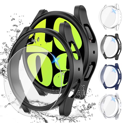 Neitra [4+4Stück] Gehäuse für Samsung Galaxy Watch 6 2023 44mm mit Displayschutzfolie, 4 Kratzfest Schutzfolie und 4 Hart PC Bumper Hülle Ultradünne Stoßfänge Gehäuse Case Cover für Galaxy Watch6 von Neitra