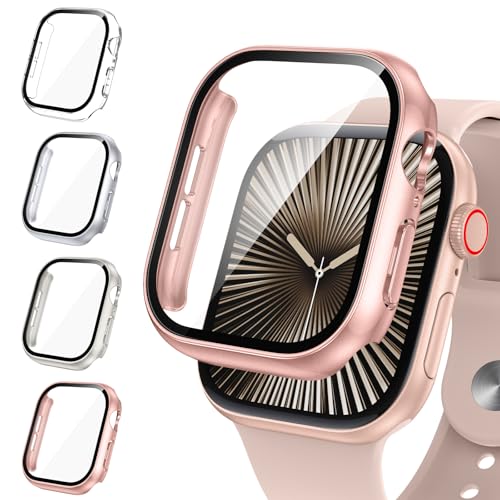 Neitra 4 Stück Hülle für Apple Watch Series 10 42mm Schutzhülle mit HD Glass Displayschutzfolie,Hart PC Voller Körper Kratzfest Gehäuse Cover für Apple Watch 42mm 2024,Smartwatch Zubehör für Mann Frau von Neitra