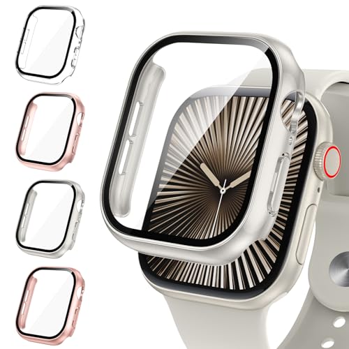 Neitra 4 Stück Hülle für Apple Watch Series 10 46mm Schutzhülle mit HD Glass Displayschutzfolie,Hart PC Voller Körper Kratzfest Gehäuse Cover für Apple Watch 46mm 2024,Smartwatch Zubehör für Mann Frau von Neitra
