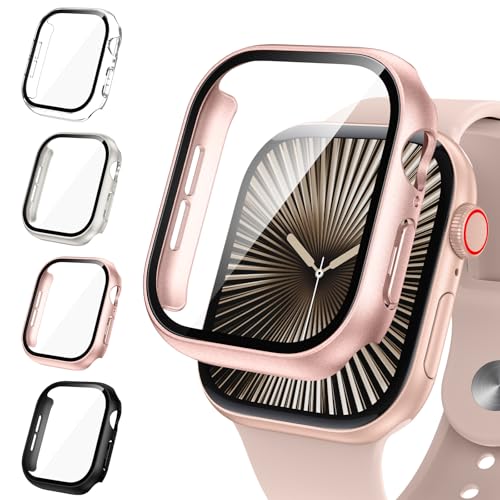 Neitra 4 Stück Hülle für Apple Watch Series 10 46mm Schutzhülle mit HD Glass Displayschutzfolie,Hart PC Voller Körper Kratzfest Gehäuse Cover für Apple Watch 46mm 2024,Smartwatch Zubehör für Mann Frau von Neitra
