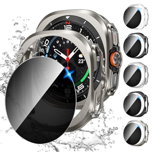 Neitra [5+5 Pack] Hülle für Samsung Galaxy Watch Ultra 47mm mit Displayschutz Anti Spy, 5 Privatsphäre Schutzfolie und 5 Hart PC Bumper Schutzhülle Stoßfänge Gehäuse für Galaxy Watch Ultra Zubehör von Neitra