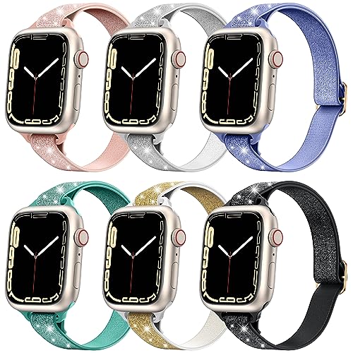 Neitra [6Stück] Schmale dehnbare Armbänd für Apple Watch 42mm 44mm 45mm, weiches einstellbares Nylon Ersatzarmbänd eflochtenes Sport Solo Loop Uhrenarmbänder für iWatch Series 9 8 7 6 5 4 3 2 SE 2023 von Neitra