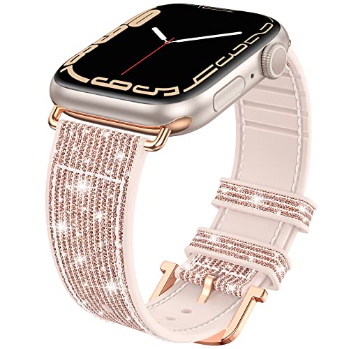 Neitra Glitzer Watch Uhrenarmband für Apple Watch 41mm 40mm 38mm Armband, Weiches Silikon Farbwechsel Ersatzarmbänder für iWatch 9 8 7 6 5 4 3 SE 2023(Rosa-Roségold-Gold) von Neitra