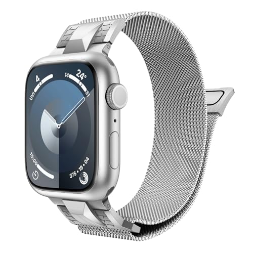 Neitra Metall Magnetisch Armband Kompatibel mit Apple Watch Armband 42mm 44mm 45mm 49mm, Edelstahl Mesh Einstellbar Ersatzarmband für iWatch Series 9/8/7/6/5/4/3/SE/Ultra Damen/Herren von Neitra