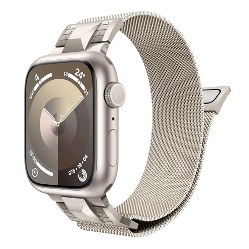 Neitra Metall Magnetisch Armband Kompatibel mit Apple Watch Armband 42mm 44mm 45mm 49mm, Edelstahl Mesh Einstellbar Ersatzarmband für iWatch Series 9/8/7/6/5/4/3/SE/Ultra Damen/Herren von Neitra