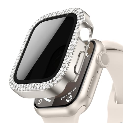 Neitra Privatsphäre Hülle für Apple Watch Series 6/5/4/SE 44mm, Glitzer Diamanten Hülle mit Anti-Spy HD Gehärtetes Displayschutz Folie, Bling Schutzhülle Cover Smartwatch Zubehör für Frauen Mädchen von Neitra