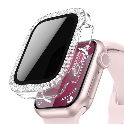 Neitra Privatsphäre Hülle für Apple Watch Series 9/8/7 41mm, Glitzer Diamanten Hülle mit Anti-Spy HD Gehärtetes Displayschutz Folie, Bling Schutzhülle Cover Smartwatch Zubehör für Frauen Mädchen von Neitra