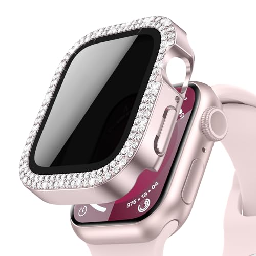 Neitra Privatsphäre Hülle für Apple Watch Series 9/8/7 41mm, Glitzer Diamanten Hülle mit Anti-Spy HD Gehärtetes Displayschutz Folie, Bling Schutzhülle Cover Smartwatch Zubehör für Frauen Mädchen von Neitra