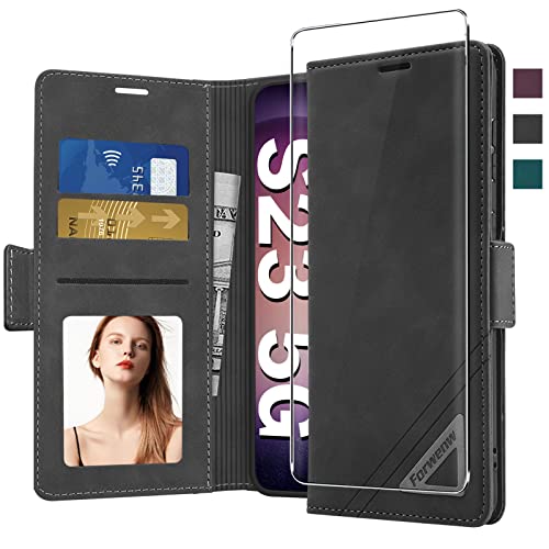 Handyhülle für Samsung Galaxy S23 Hülle Leder [mit Panzerglas Schutzfolie] Flip Wallet Kartenfach Standfunktion Klappbar Case Cover Samsung S23 Hülle,Stoßfeste Klappbar Schutzhülle S23 5G (Schwarz) von Neivi