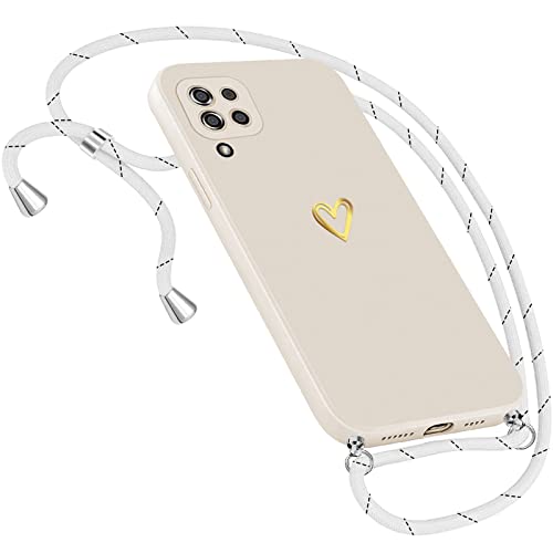 Handykette Hülle für Samsung Galaxy A12 Hülle Necklace, Herz Motiv Muster Handyhülle für Samsung Galaxy A12 Hülle mit Band Kordel zum Umhänge Band Ultradünn Hülle für Samsung A12 Handykette (Weiß) von Neivi