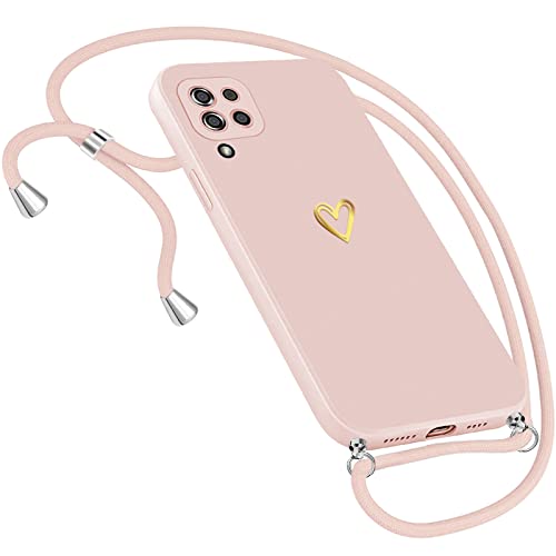 Handykette Hülle für Samsung Galaxy A12 Hülle Necklace, Herz Motiv Muster Handyhülle für Samsung Galaxy A12 Hülle mit Band Kordel zum Umhänge Band Ultradünn Hülle für Samsung A12 Handykette (Rosa) von Neivi