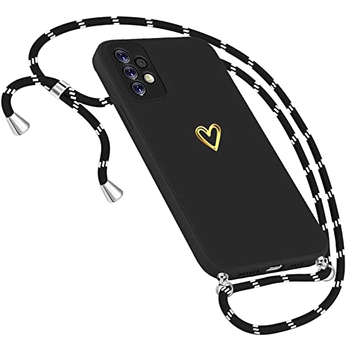 Handykette Hülle für Samsung Galaxy A13 4G Hülle Necklace, Herz Motiv Muster Handyhülle für Samsung Galaxy A13 4G Hülle mit Band Kordel zum Umhängeband Ultradünn Hülle für Samsung A13 4G (Schwarz) von Neivi