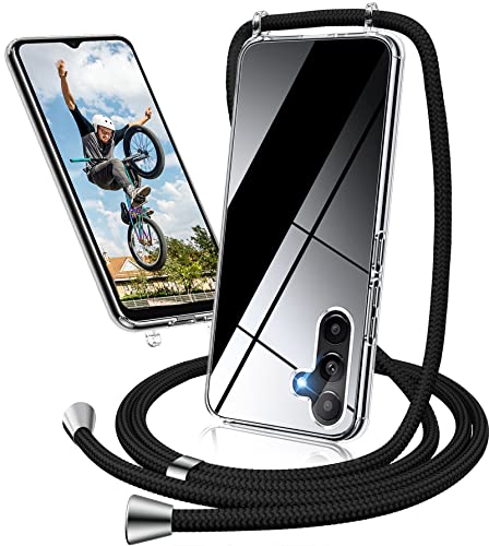 Handykette Hülle für Samsung Galaxy A14 Hülle mit Band, Necklace Handyhülle Samsung A14 mit Kordel mit Kette zum Umhängen Ultradünn Transparent Schutzhülle Case Hülle Samsung A14 5G Band (Schwarz) von Neivi