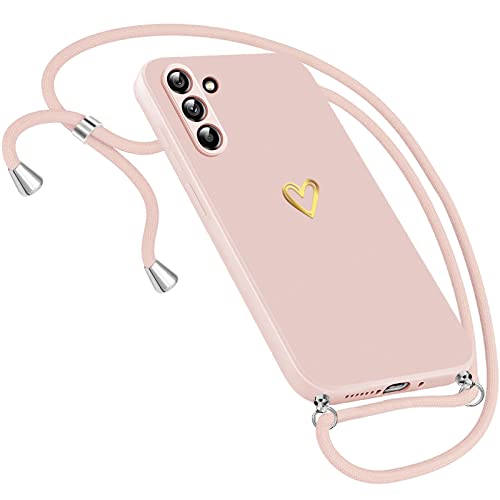 Handykette Hülle für Samsung Galaxy A15 5G 4G Hülle Necklace, Herz Motiv Muster Handyhülle für Samsung Galaxy A15 5G Hülle mit Band Kordel zum Umhänge Band Ultradünn Hülle Fur Samsung A15 5G (Rosa) von Neivi