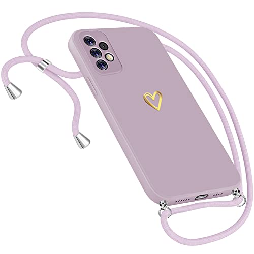 Handykette Hülle für Samsung Galaxy A23 5G /4G Hülle Necklace, Herz Motiv Muster Handyhülle für Samsung Galaxy A23 Hülle mit Band Kordel zum Umhänge Band Ultradünn Hülle für Samsung A23 5G (Lila) von Neivi