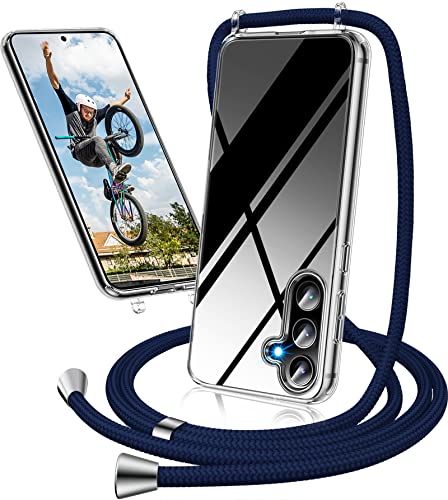 Handykette Hülle für Samsung Galaxy A34 Hülle mit Band, Transparent Necklace Handyhülle Samsung A34 mit Kette mit Kordel Umhängen dünn Durchsichtig Schutzhülle Case Hülle Samsung A34 Band (Blau) von Neivi